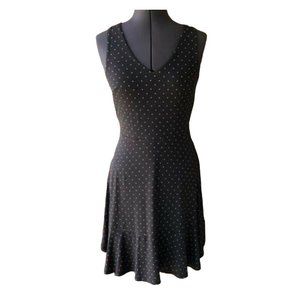 LOFT Outlet Black Casual Sleeveless Dress V-Neck Polka-Dot Fit & Flare Petite